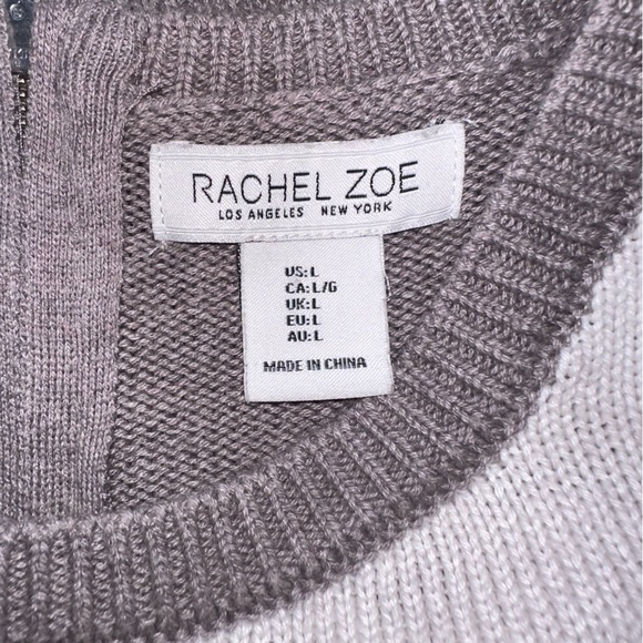 Rachel Zoe Neutral Colorblock Pullover Sweater Large Zip Back Cozy - Picture 3 of 7